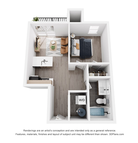 Floor plan for 1 bed, 1 bath, 650 sqft